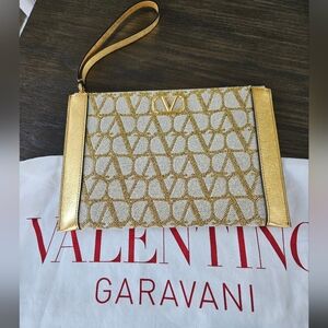 Valentino Garavani V-Logo Canvas/Leather  Clutch